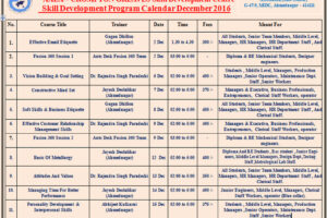 Skill Development Program Calendar December 2016
